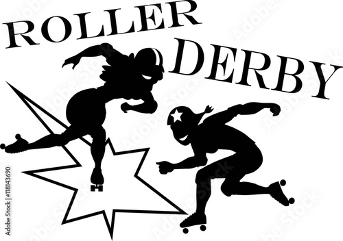 Two roller derby players, EPS 8 vector silhouette illustration, no white objects