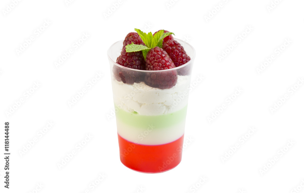 dessert in plastic cups cream with fruit and pastries and mousse dessert in plastic cups cream with fruit and pastries and mousse