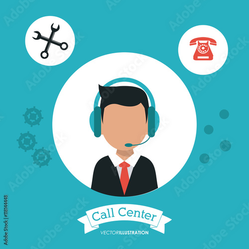 operator assistant man headphone wrench phone call center technical service icon, Vector illustration