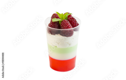 dessert in plastic cups cream with fruit and pastries and mousse