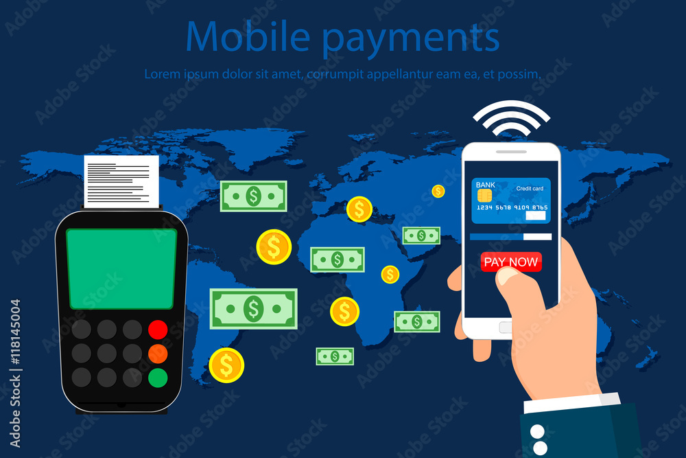 Mobile Payments and Near Field Communication. NFC Payment Online. Vector illustration. Mobile Payments and Near Field Communication. NFC Payment Online. Vector illustration.