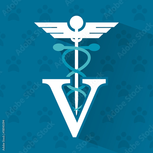 caduceus v foot print veterinarian pet clinic icon, vector illustration