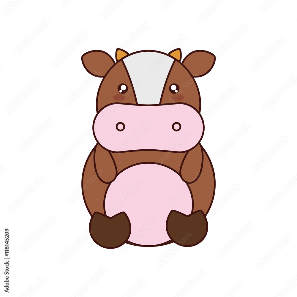 Fototapeta premium cow kawaii cute animal little icon. Isolated and flat illustration