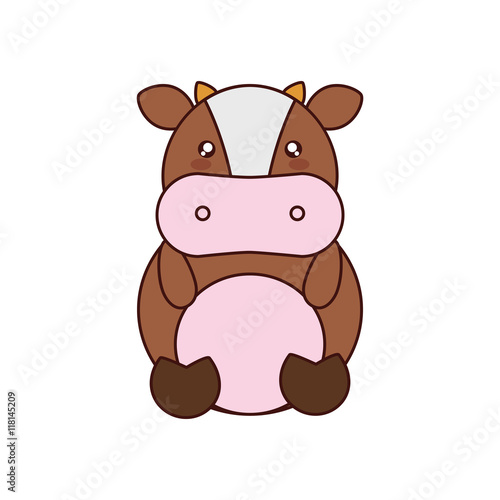 cow kawaii cute animal little icon. Isolated and flat illustration
