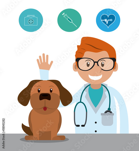 man cartoon dog stethoscope veterinarian pet clinic icon, vector illustration