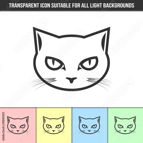 Simple outline transparent cat head icon on different types of light backgrounds