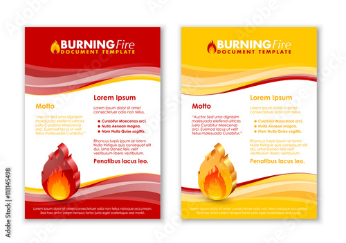 Burning fire document templates with three dimensional glossy flame icon