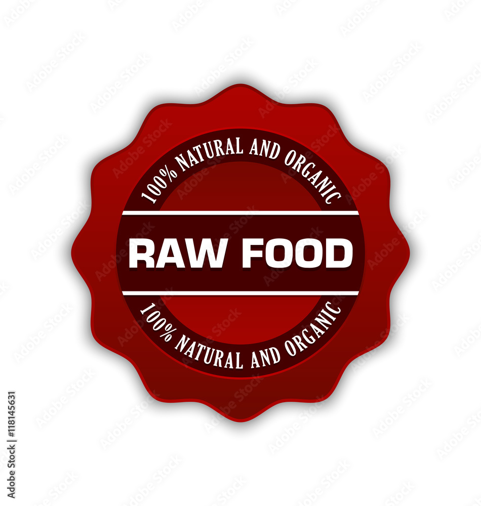 Red raw food badge on white background Red raw food badge on white background