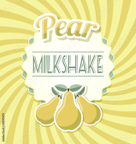 Pear milkshake label in retro style on twisted background