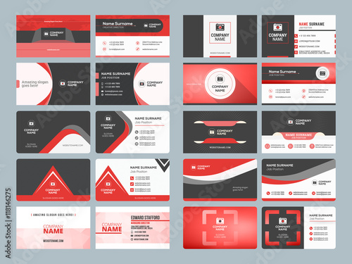 Business card templates. Stationery design vector set. Red and black colors. Flat style vector illustration