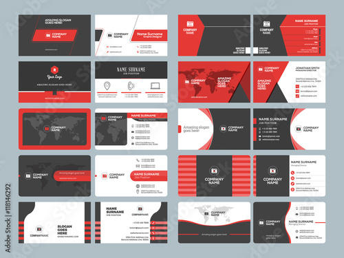 Business card templates. Stationery design vector set. Red and black colors. Flat style vector illustration