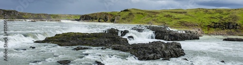 panorama of wild river with stones in Iceland