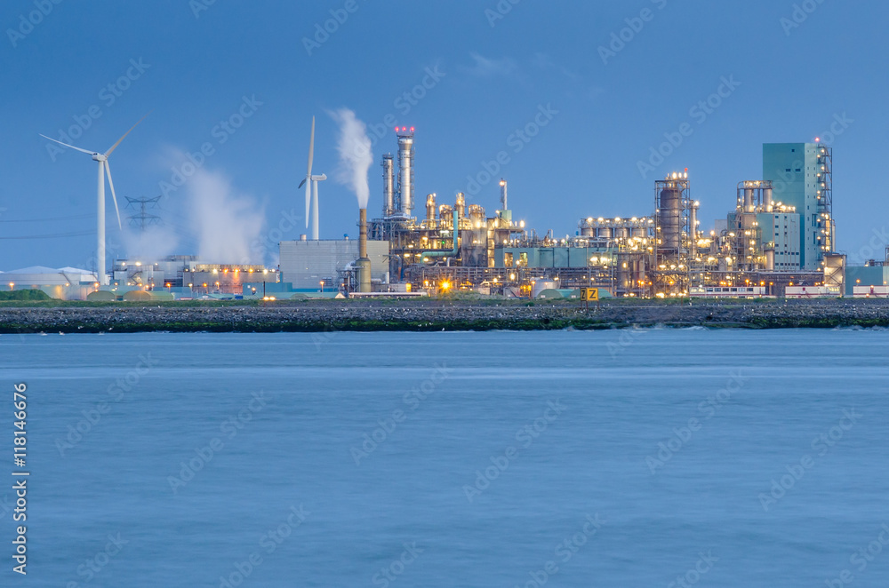 Night View of a Refinery and Clear Sky