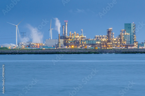 Night View of a Refinery and Clear Sky