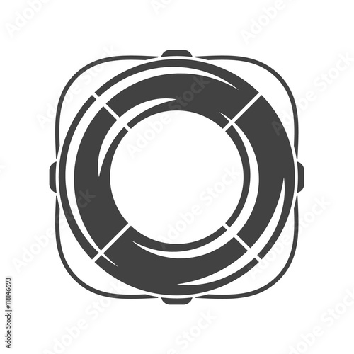Safety ring, life belt, buoy ring. Black icon, logo element, flat vector illustration isolated on white background.