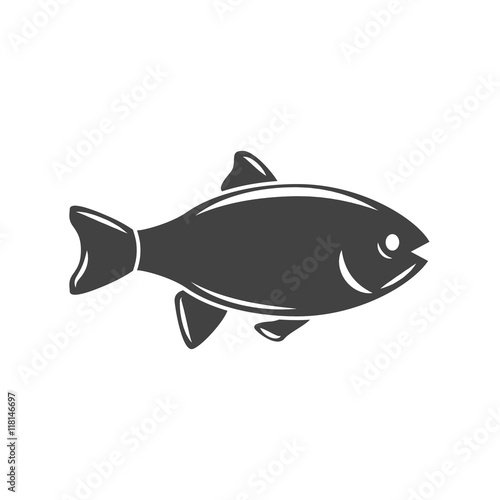 Big fish. Black icon, logo element, flat vector illustration isolated on white background.