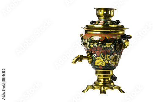Traditional Russian colorful Samovar isolated on white