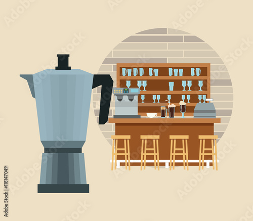 coffee kettle pot break shop store icon. Colorfull illustration. Vector graphic
