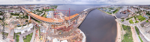 Aerial panoramic view of Kanonerskiy island in Saint-Petersburg, Russia with new high beltway  photo