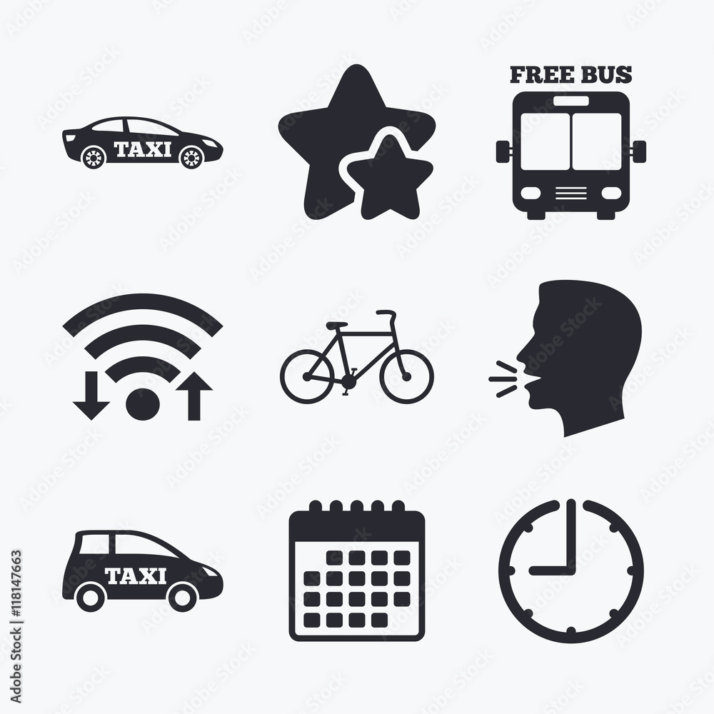 Public transport icons. Free bus, bicycle signs. Public transport icons. Free bus, bicycle signs.