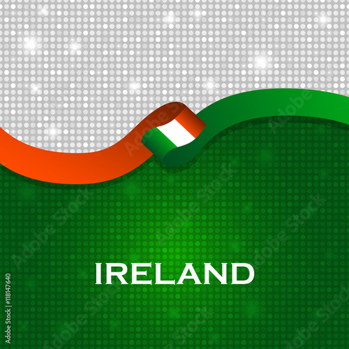 Ireland flag ribbon shiny particle style. Vector Illustration