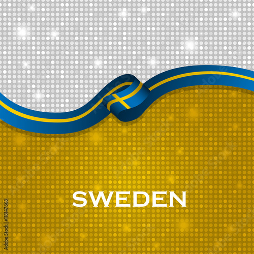 Sweden flag ribbon shiny particle style. Vector Illustration