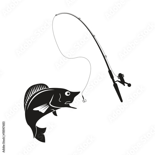 flat design fishing rod and rod icon vector illustration