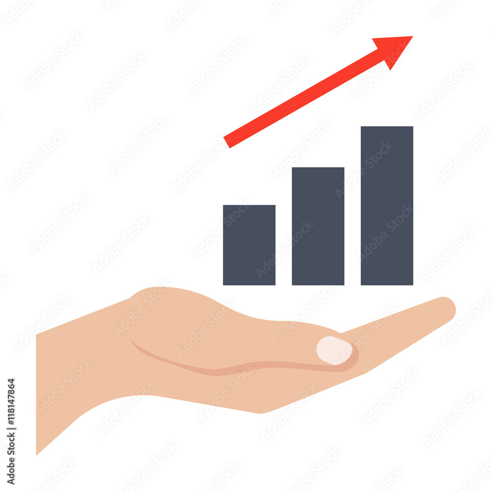 Profit concept with hand and growth chart. Profit concept with hand and growth chart.