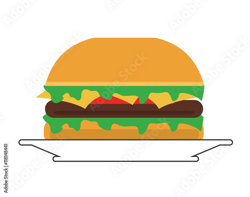 flat design single hamburger on plate icon vector illustration