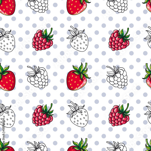 Vector seamless patterns. Berries with peas