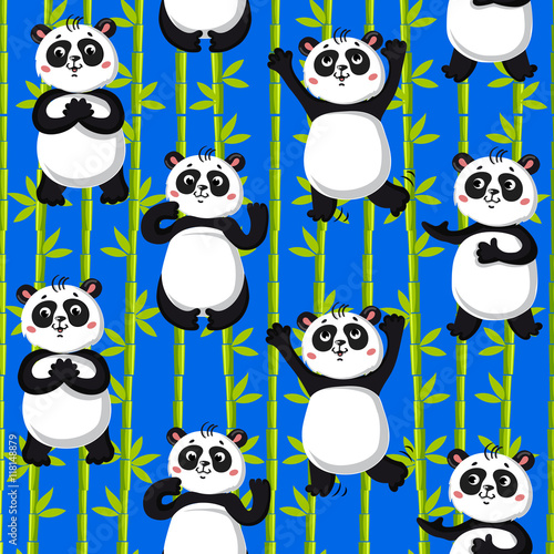 Fototapeta Naklejka Na Ścianę i Meble -  Seamless pattern . cute pandas and bamboo. Vector illustration