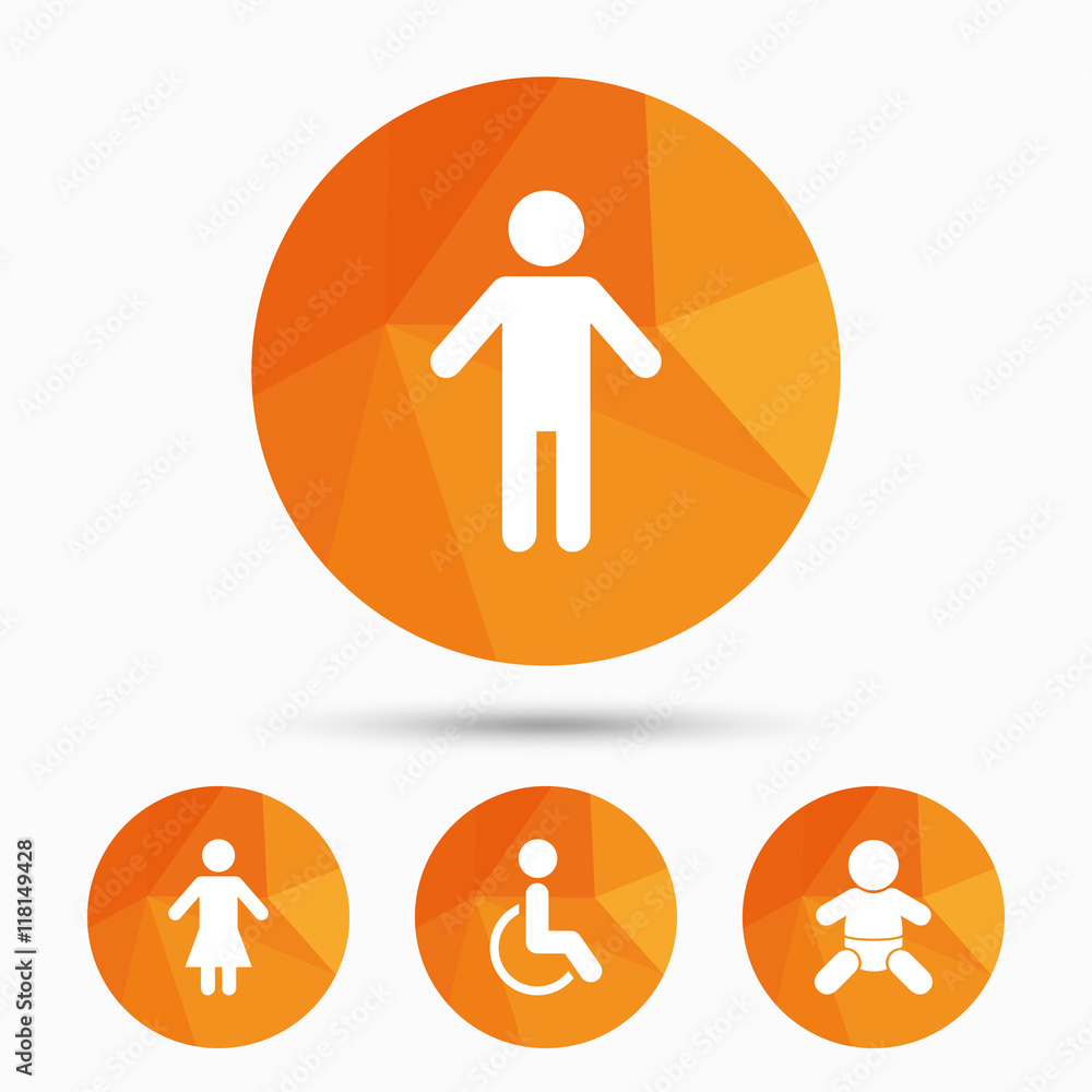 WC toilet icons. Human male or female signs. WC toilet icons. Human male or female signs.