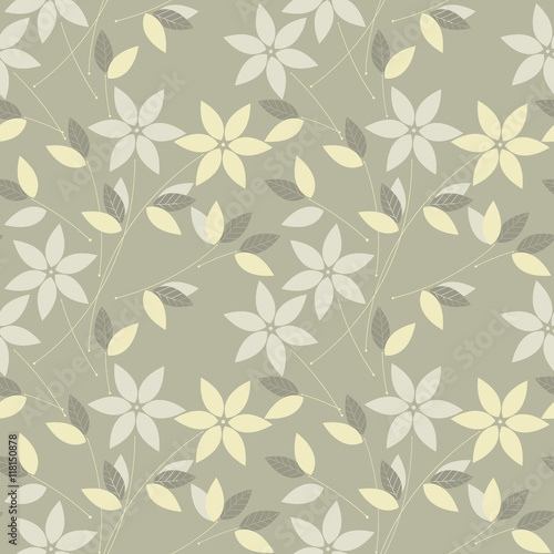 Autumn seamless pattern with flowers and leaves