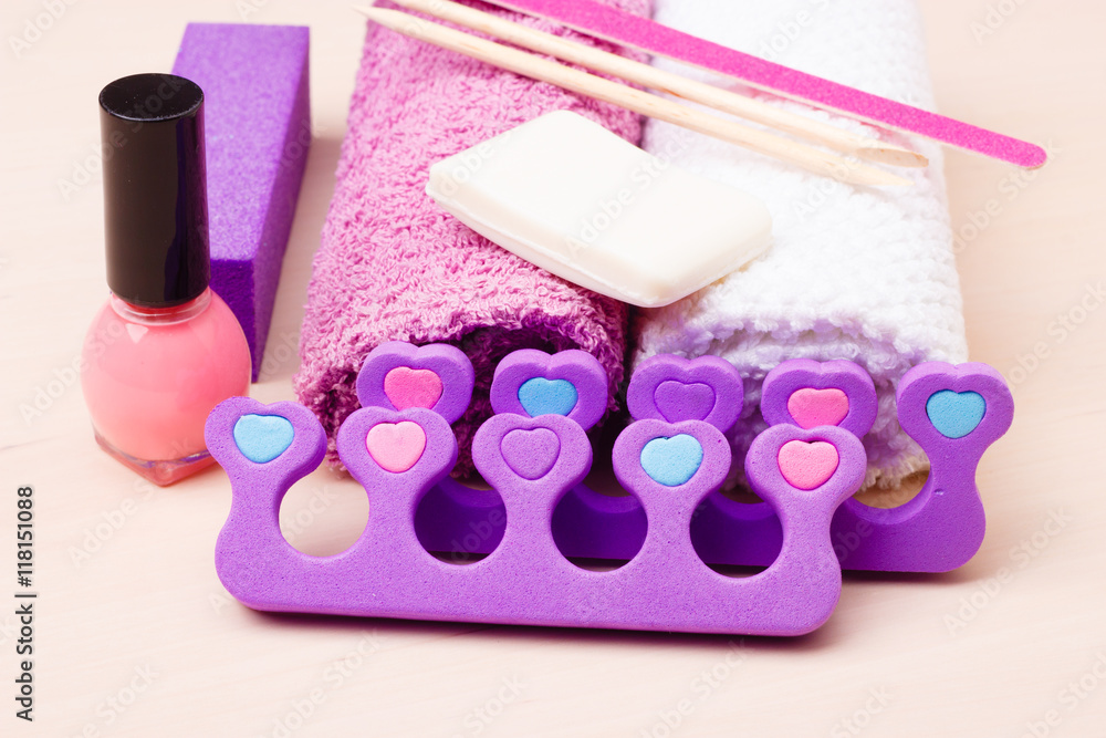 Naklejka premium Pedicure accessories set tools closeup