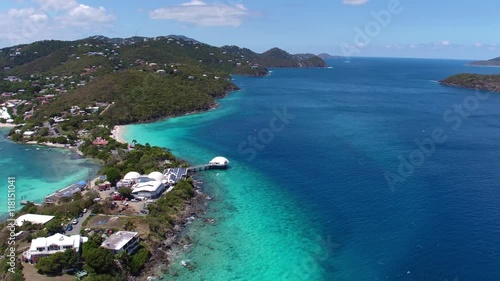 aerial video of Coki Point and Water Bay and a beach at Coki Bay, St.Thomas, US Virgin Islands. photo