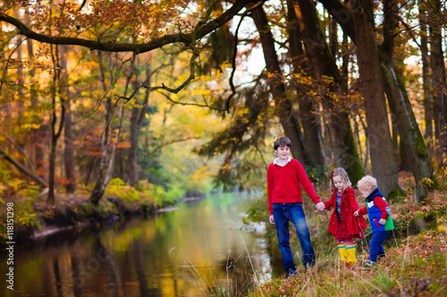 Kids playing in autumn park