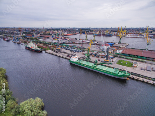 Aerial view of Kanonerkiy island shipping port in Saint-Petersburg, Russia photo