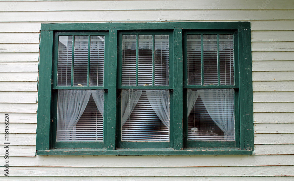 Three Green Windows in an Old White House