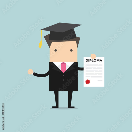 Businessman or student with a diploma of completion education. Vector