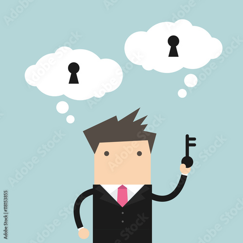 Businessman holding key for unlock the idea. vector