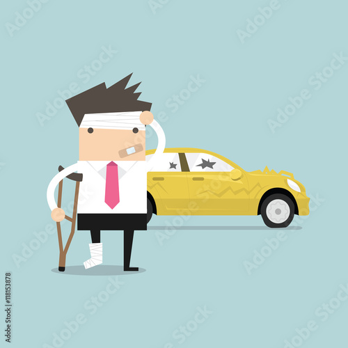 Businessman be injured with car accident vector