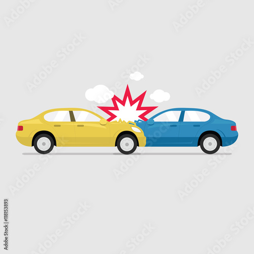 Accident road on street damaged automobiles after collision car crash vector.