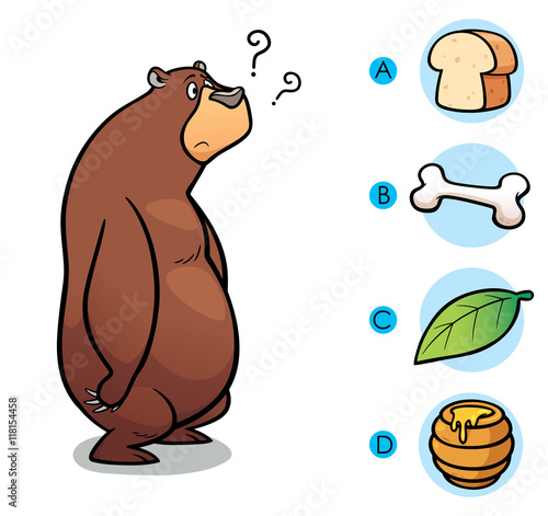 Vector Illustration of make the right choice connect animal with their food - Bear