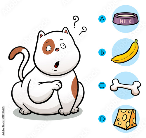 Vector Illustration of make the right choice connect animal with their food - Cat