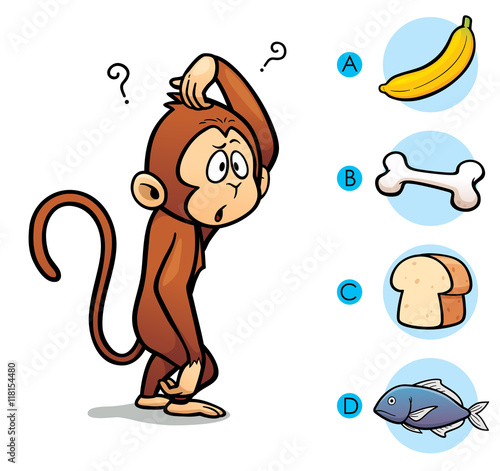 Vector Illustration of make the right choice connect animal with their food - Monkey