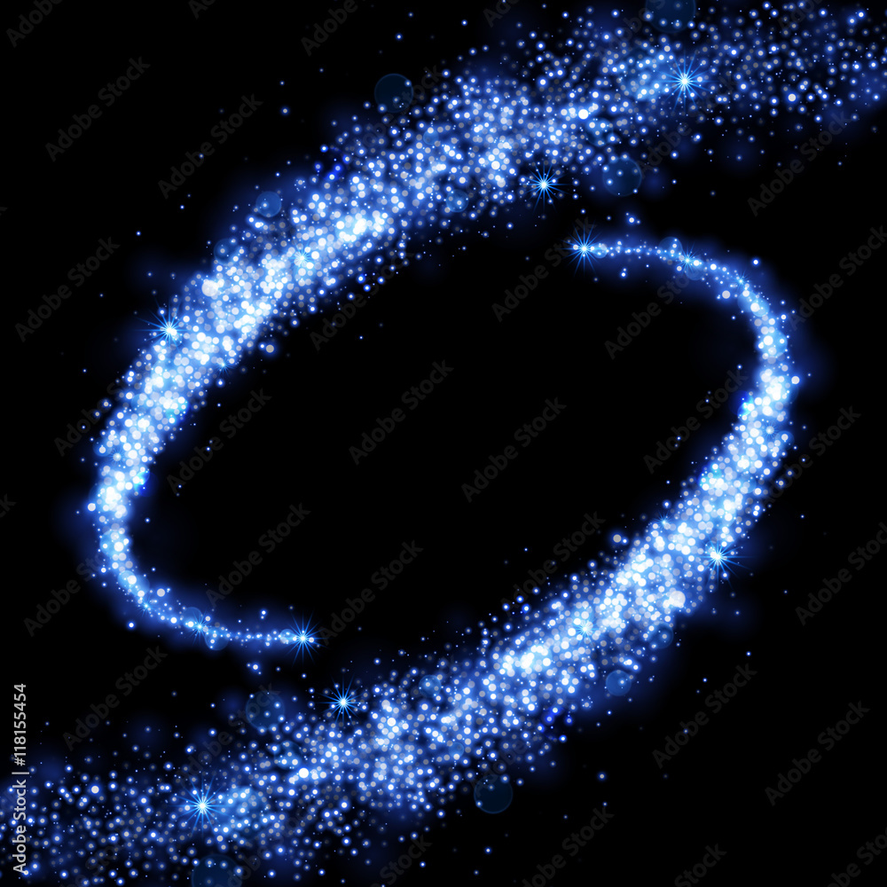 Glittering comet tail. Blue glitter sparkles - obrazy, fototapety, plakaty 