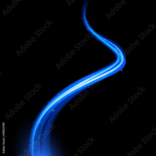 Blue neon glowing spark swirl trail