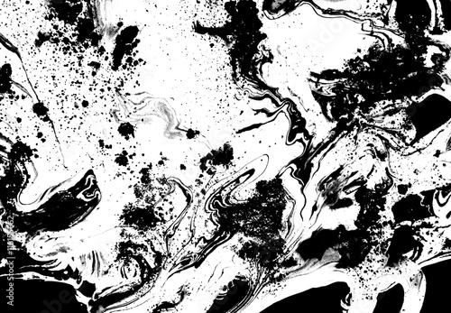 Black and white abstract background. Liquid marble pattern. Monochrome texture