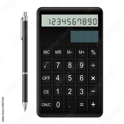 Calculator and pen.