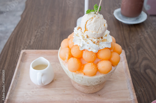 Dessert, Cantaloupe melon Ice cream or Bingsu.